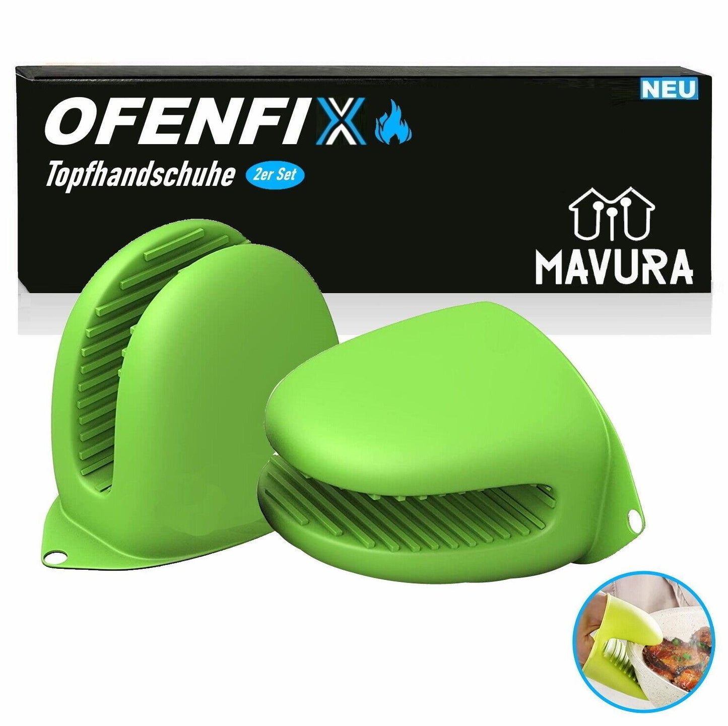 OFENFIX Ofenhandschuhe Topflappen Topfhandschuhe Kochhandschuhe Silikon [2 Stk]