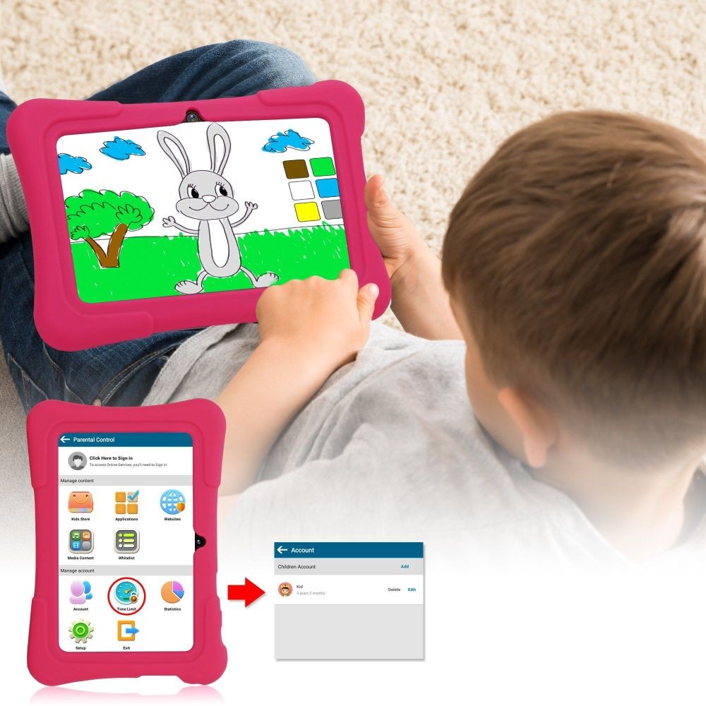 PRITOM 7 Zoll Kinder-Tablet Android 10 32GB WLAN Bluetooth Lern-Apps DE.