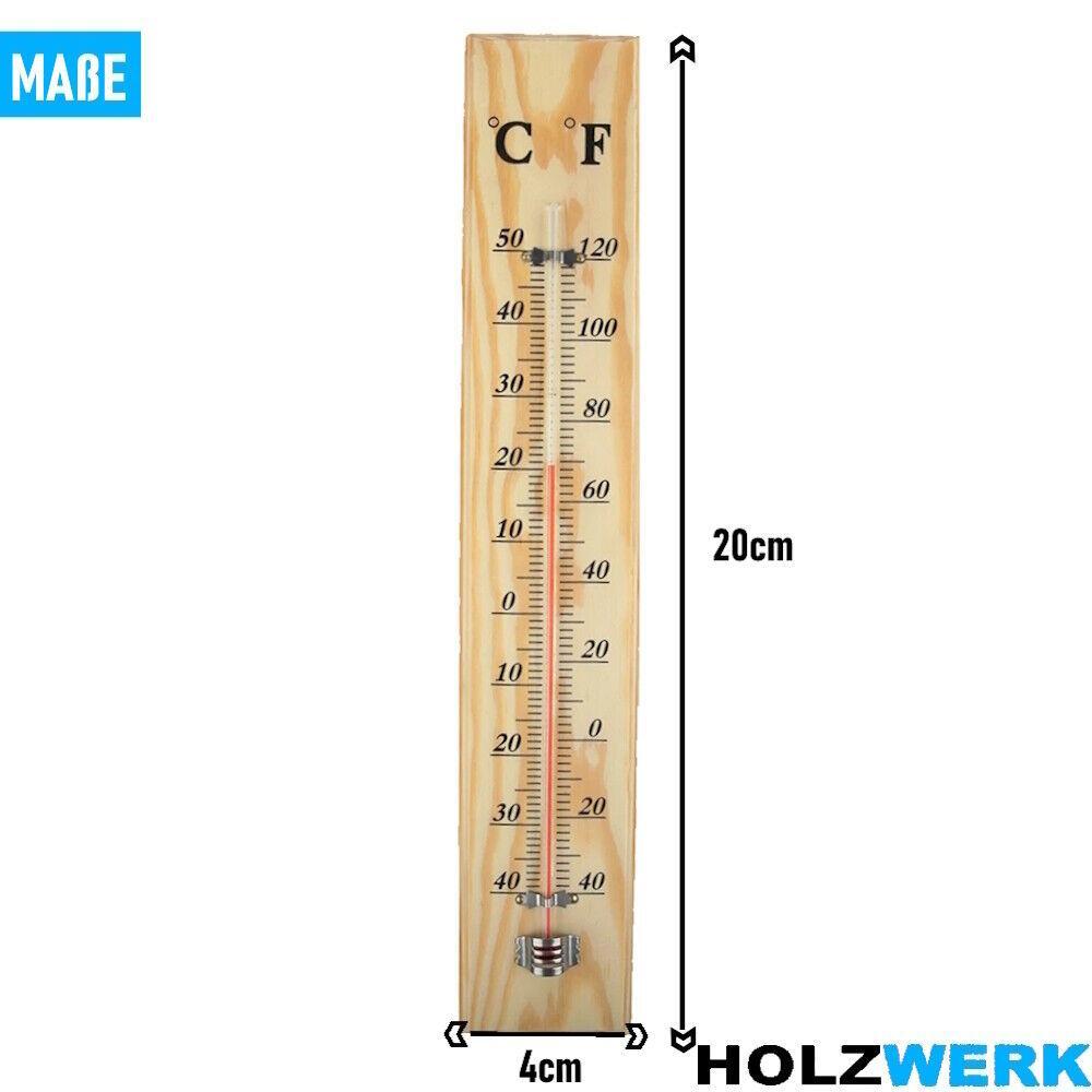 HOLZWERK Holzthermometer Raumtemperaturmesser Innen Außen Analog aus Kiefernholz