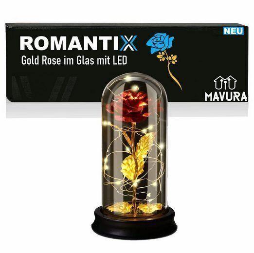 ROMANTIX Ewige Gold Rose im Glas Liebe Geschenk Valentinstag Muttertag LED Licht
