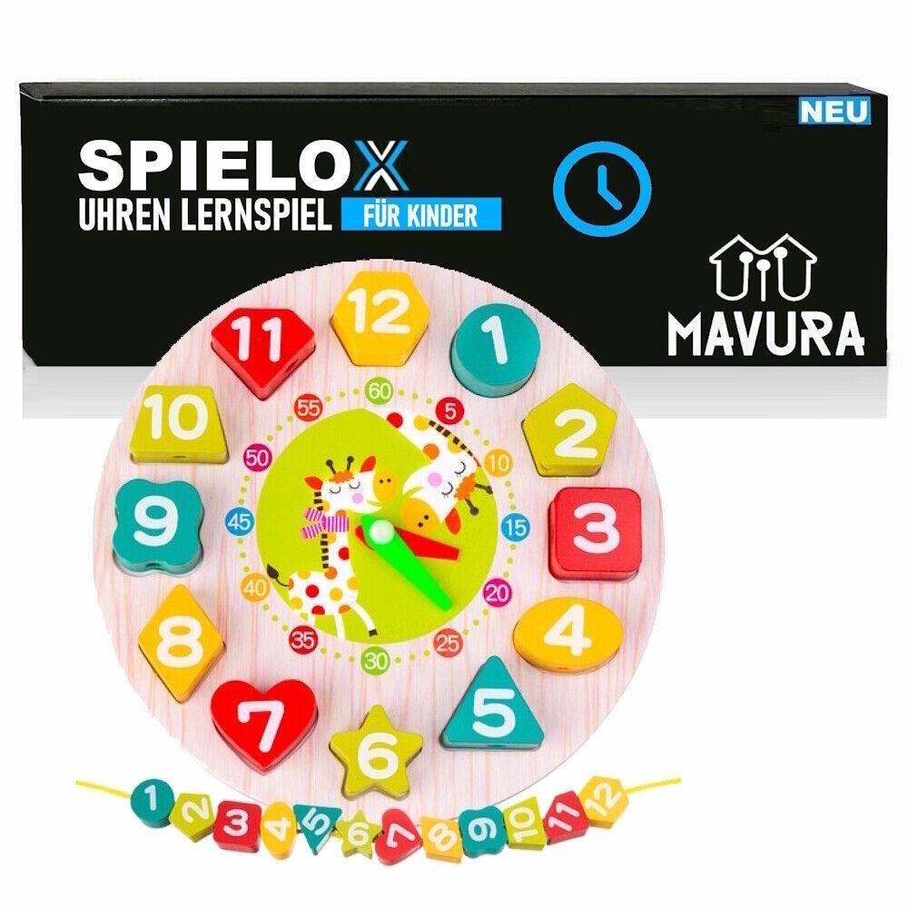 SPIELCLOX Lernuhr Kinder Spieluhr Holz Analog Uhrzeit lernen Kinderuhr ab 3 Jahr