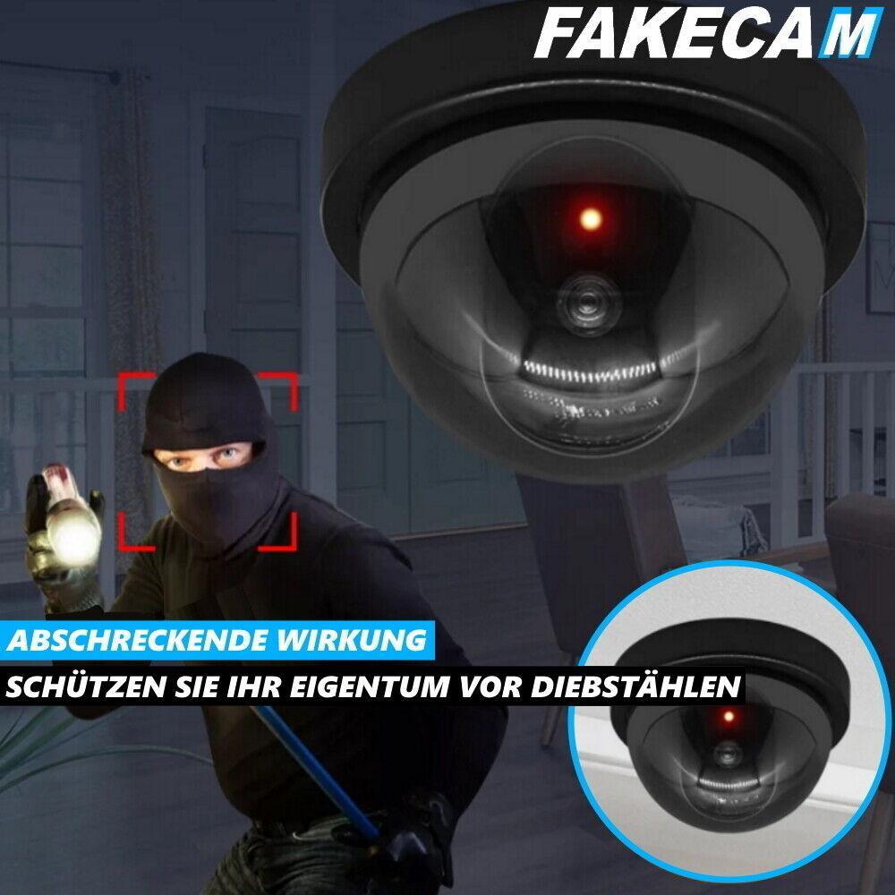 FAKECAM Attrappe Dummy Überwachungskamera Innen & Außen blinkende LED 360° Dome
