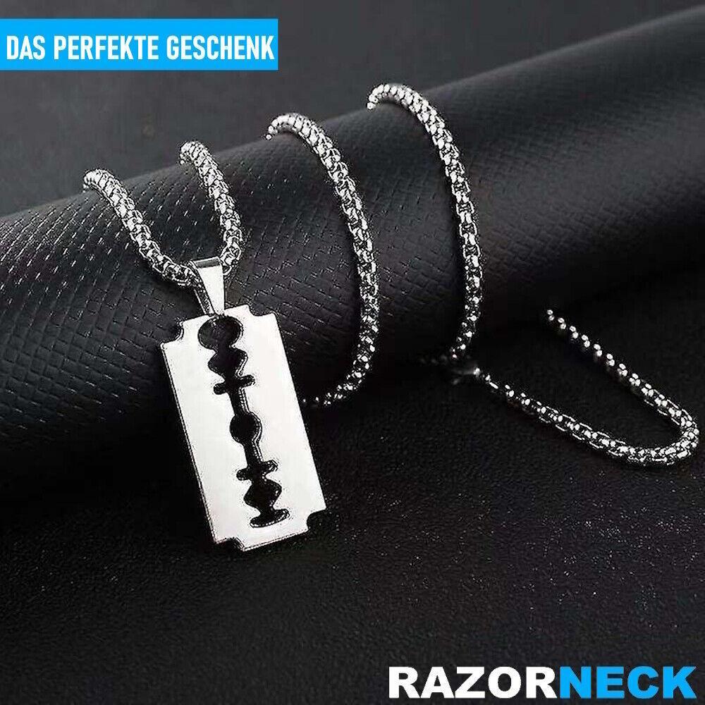 RAZORNECK Herren Rasierklingen Halskette Edelstahl Razor Blade Hip Hop Dog Tag
