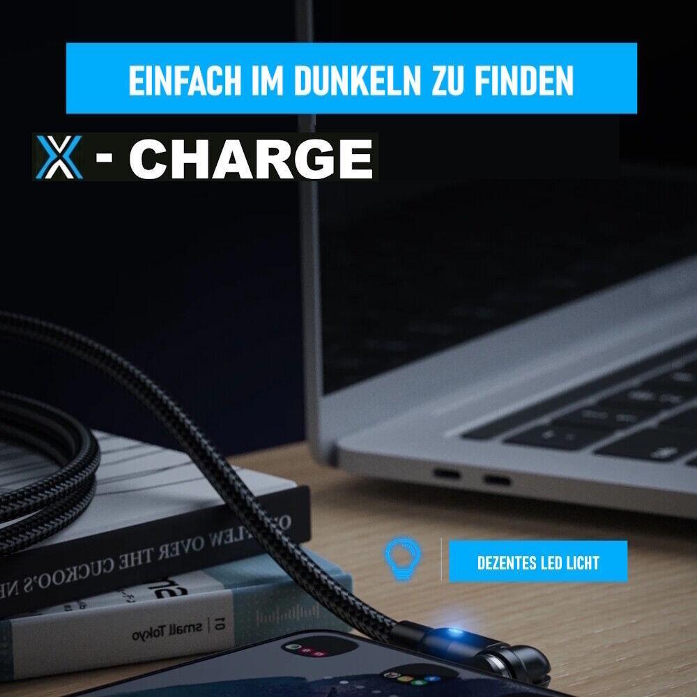 X-CHARGE magnetisches Ladekabel 360° Rotation für iPhone Micro USB Type C Magnet