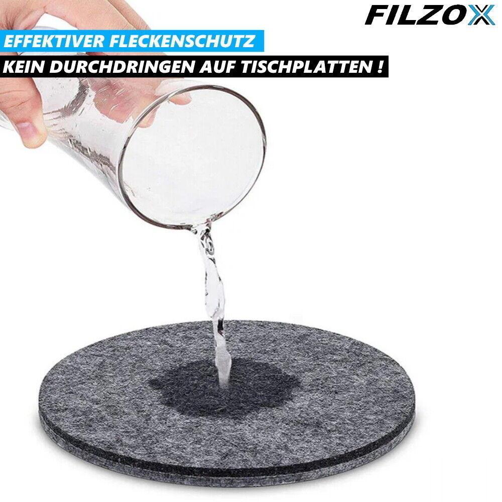 FILZOX Filz Untersetzer Set rund Premium Design Glasuntersetzer Getränke grau