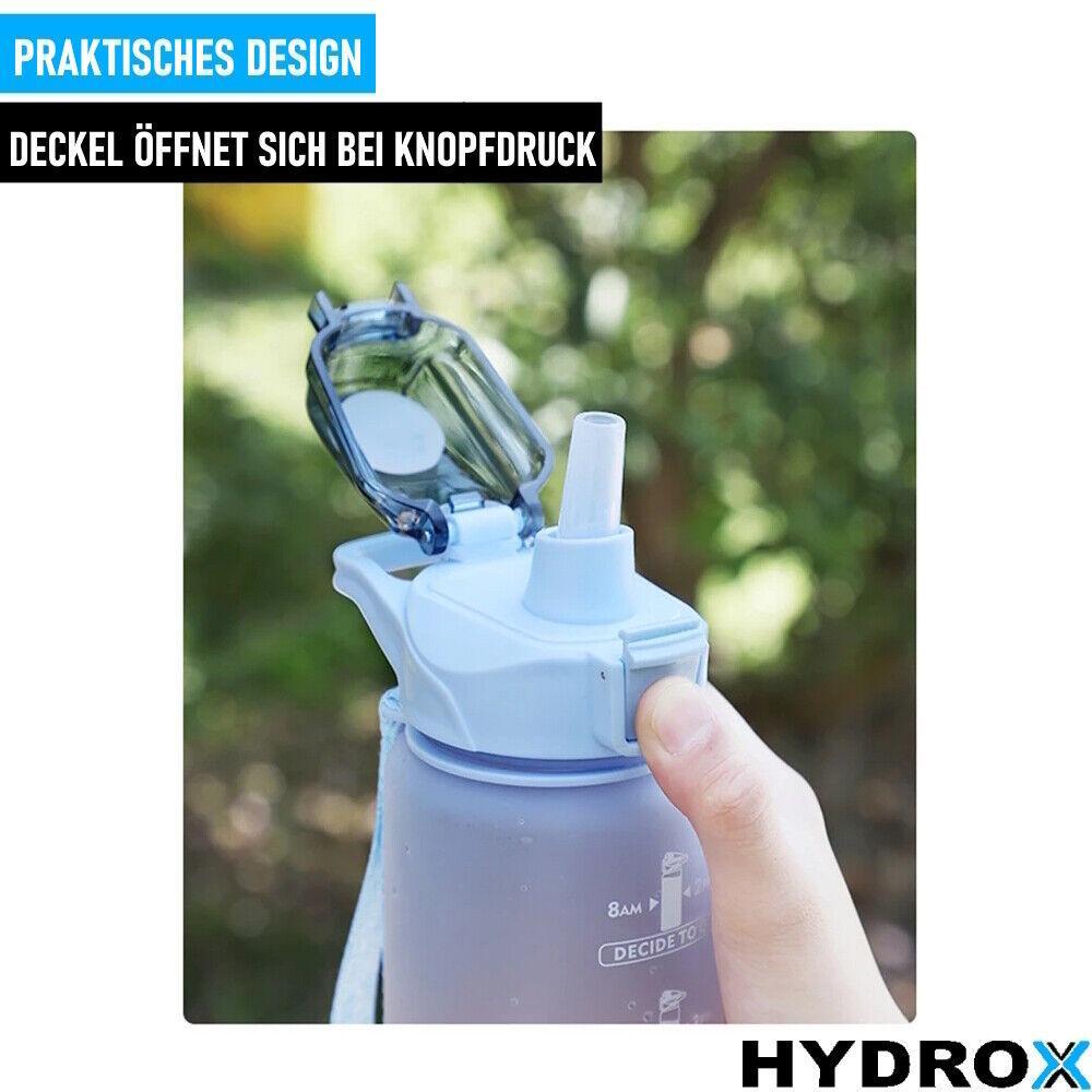 HYDROX Trinkflasche mit Zeitmarkierung Sportflasche Wasserflasche Sport Yoga 1L
