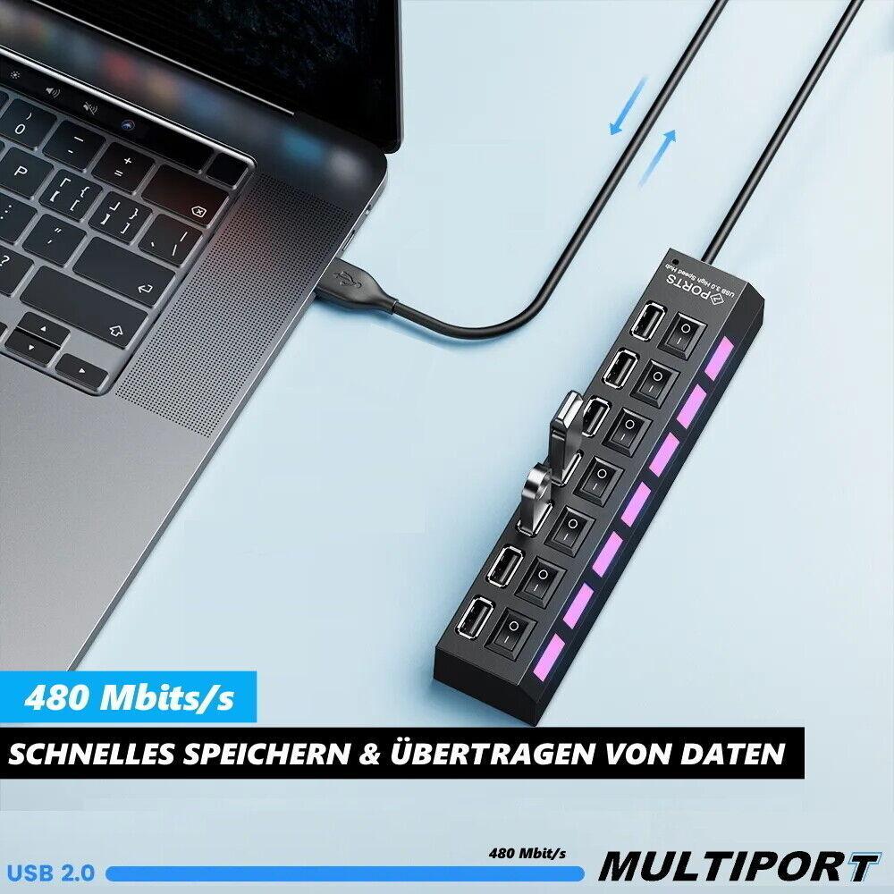 MULTIPORT USB Hub 7-fach Port Splitter Adapter Superspeed Datenhub Verteiler