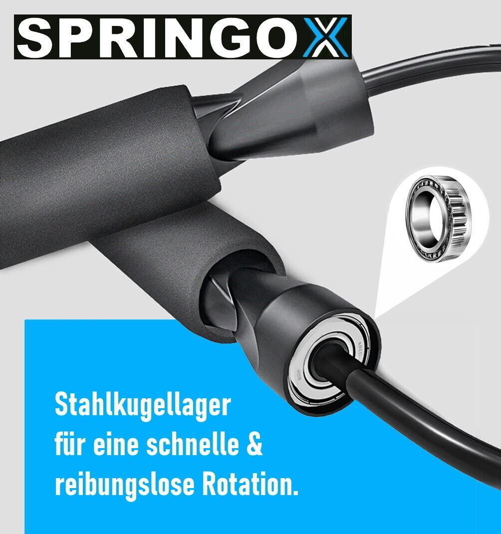 SPRINGOX Profi Springseil Speed Rope Jump Seilspringen Hüpfseil Fitness Stahl