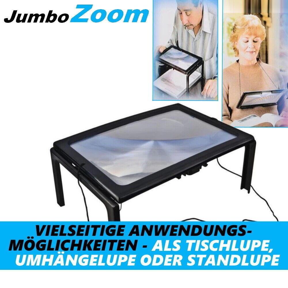 JumboZoom Umhängelupe XXL Leselupe Standlupe Tischlupe Licht Lesehilfe faltbar