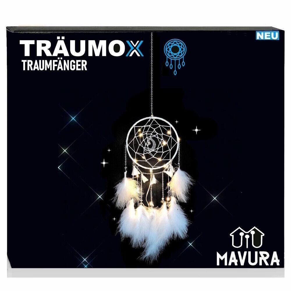 TRÄUMOX Traumfänger LED beleuchtet Perlenfeder Dreamcatcher Dekoration Federn