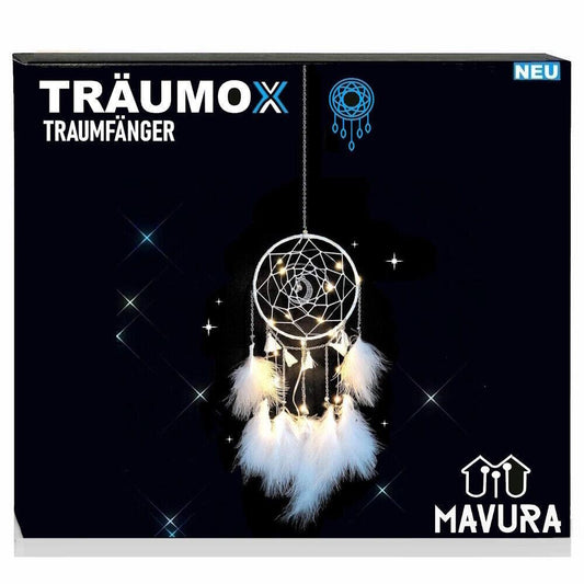 TRÄUMOX Traumfänger LED beleuchtet Perlenfeder Dreamcatcher Dekoration Federn