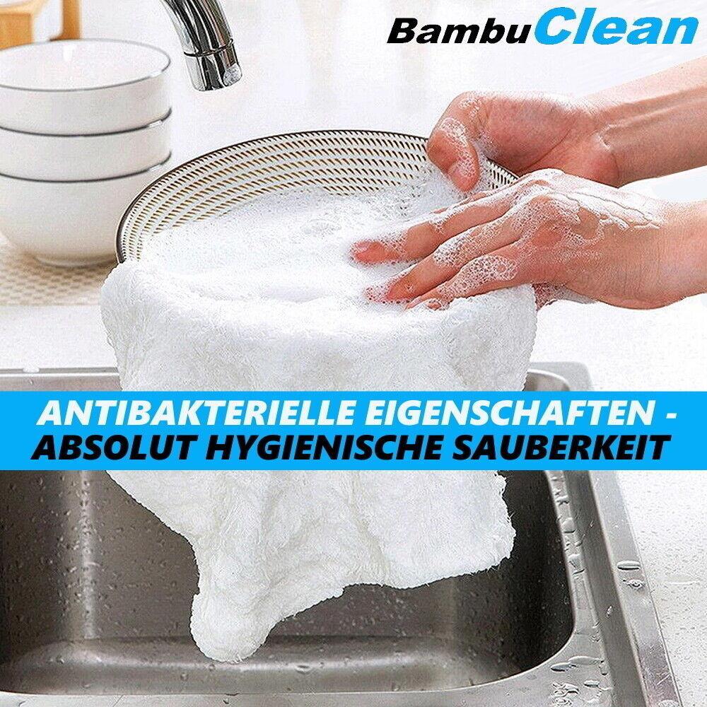 BambuClean Bambustücher Premium Bambus Mikrofasertücher Kristall Allzweck 95%