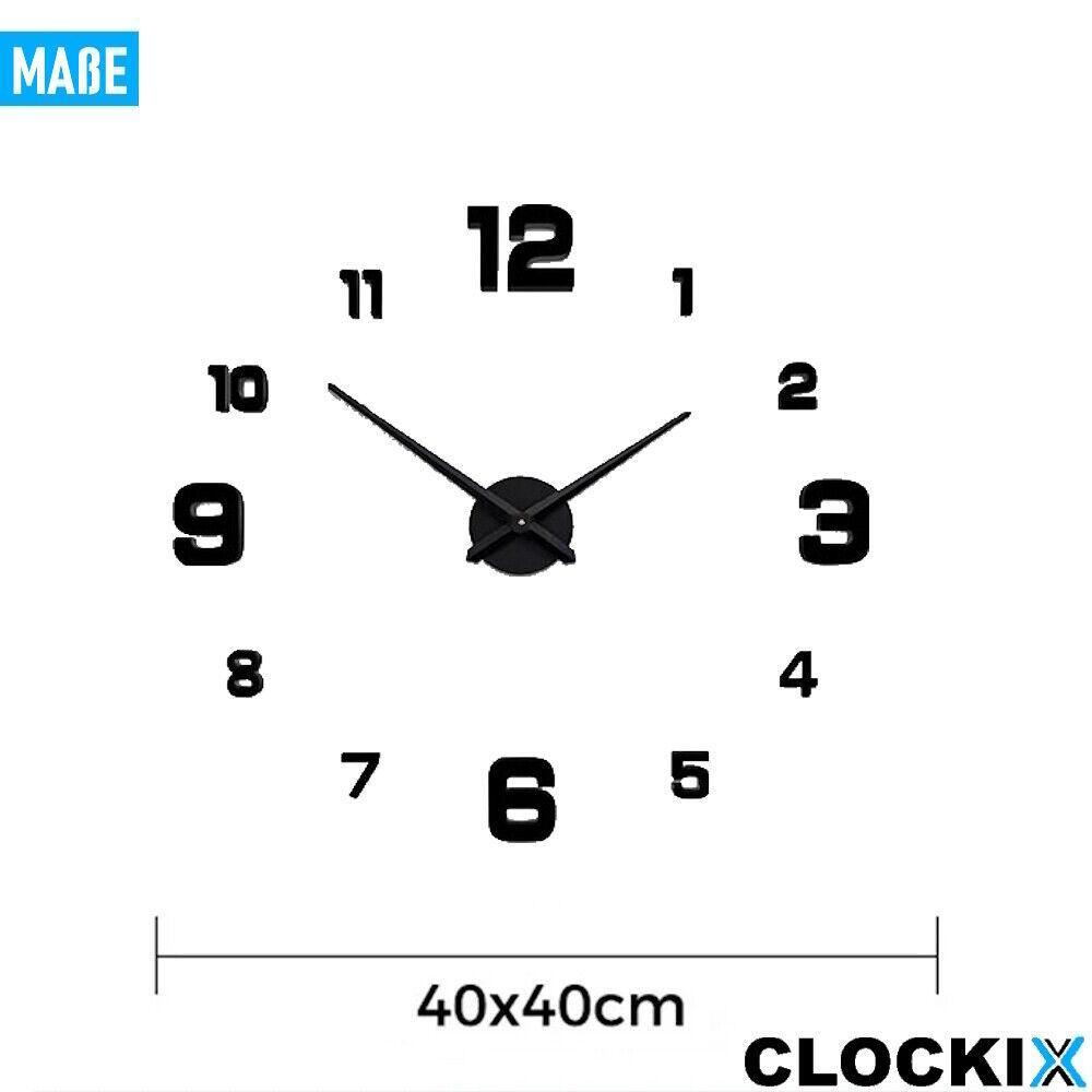 CLOCKIX Wanduhr Aufkleber 3D-Effekt Wandtattoo DIY Design Deko Uhr Wohnzimmer