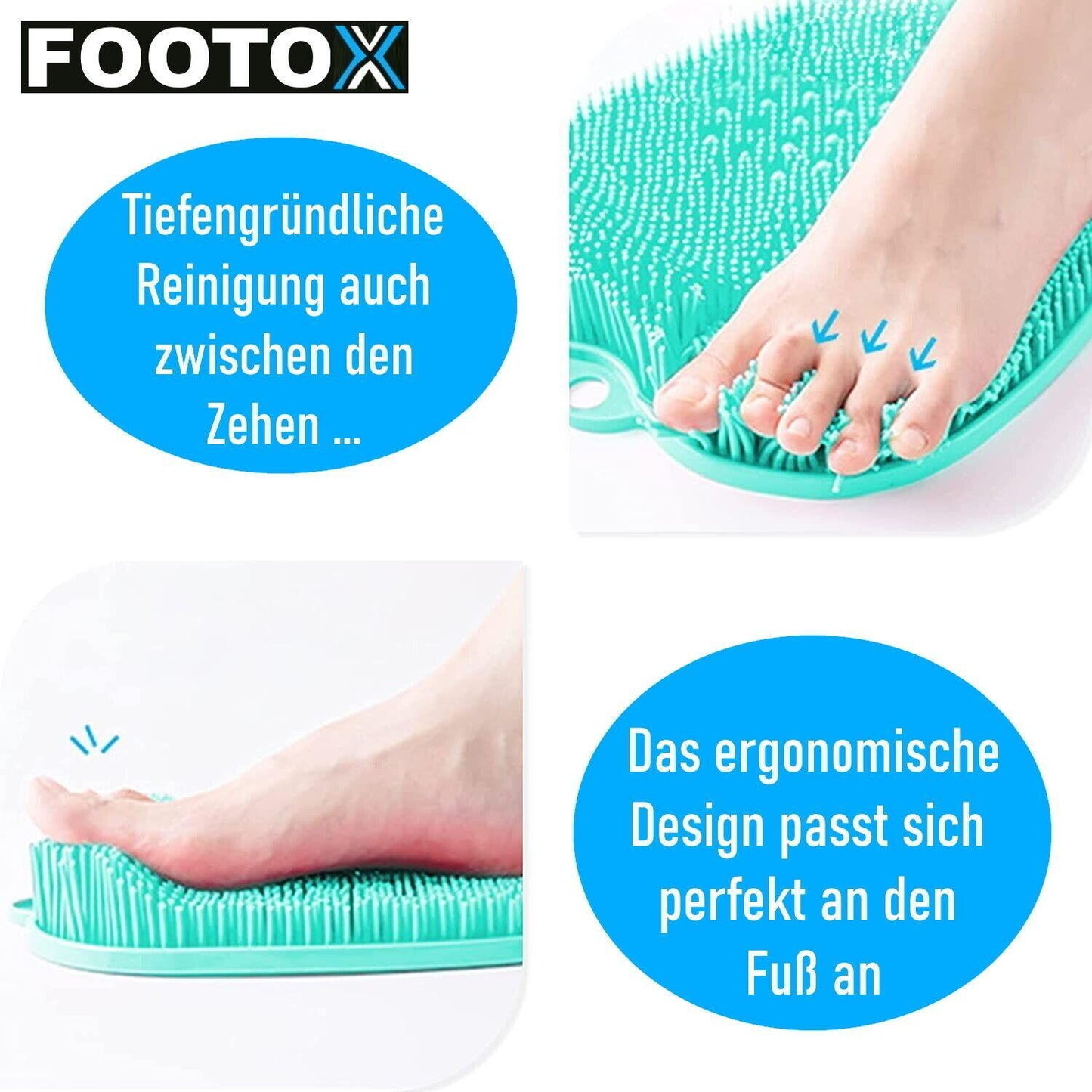 FOOTOX Silikon Fußbürste Fußwaschbürste Fußmassage Duschmatte Fuß Peeling Matte