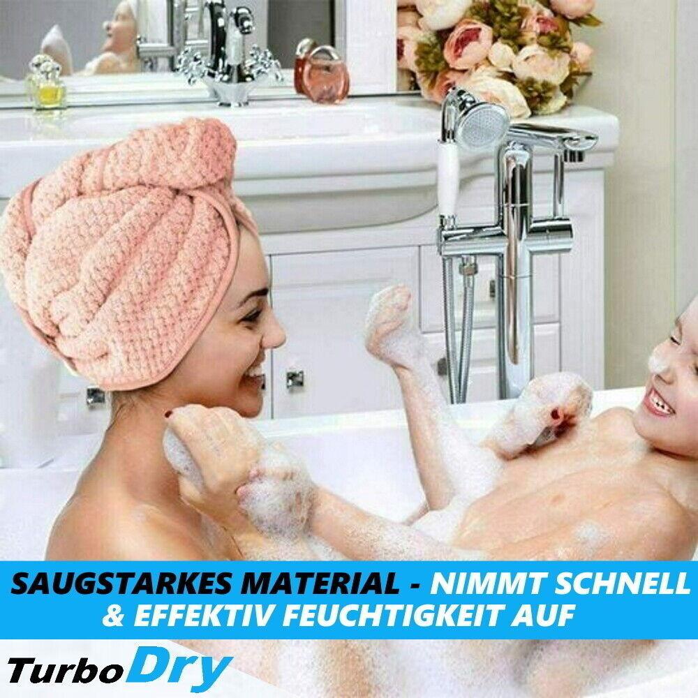 TurboDry Haarturban Turban Handtuch mit Knopf Kopfhandtuch Haartrockentuch 2er