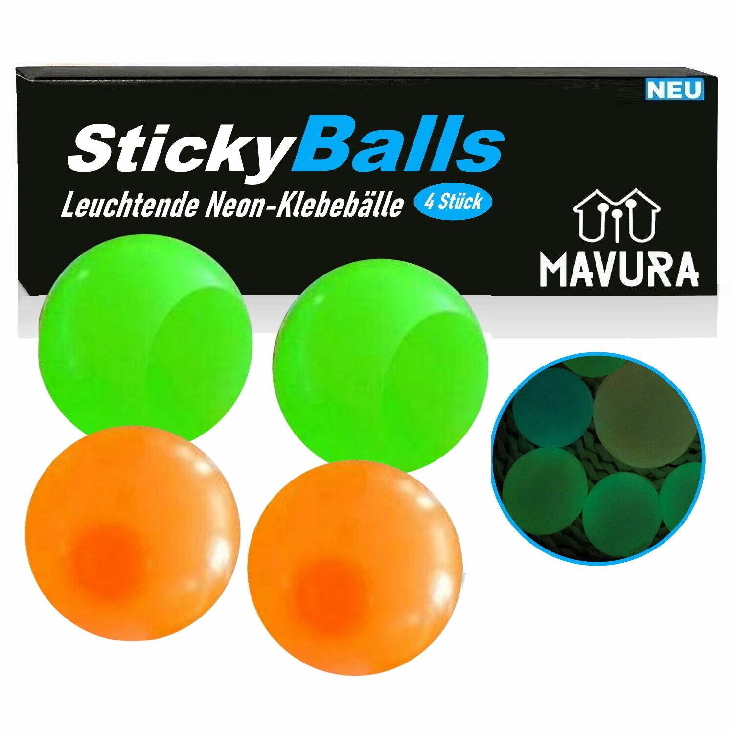 StickyBalls Leuchtende Neon Klebebälle für die Decke Spaß Schleim GLOW 4er Set