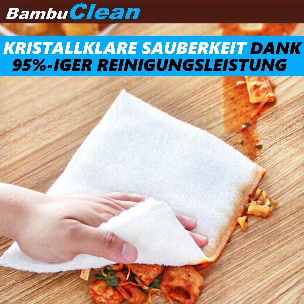 BambuClean Bambustücher Premium Bambus Mikrofasertücher Kristall Allzweck 95%