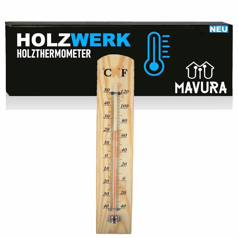 HOLZWERK Holzthermometer Raumtemperaturmesser Innen Außen Analog aus Kiefernholz