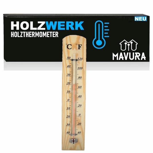 HOLZWERK Holzthermometer Raumtemperaturmesser Innen Außen Analog aus Kiefernholz