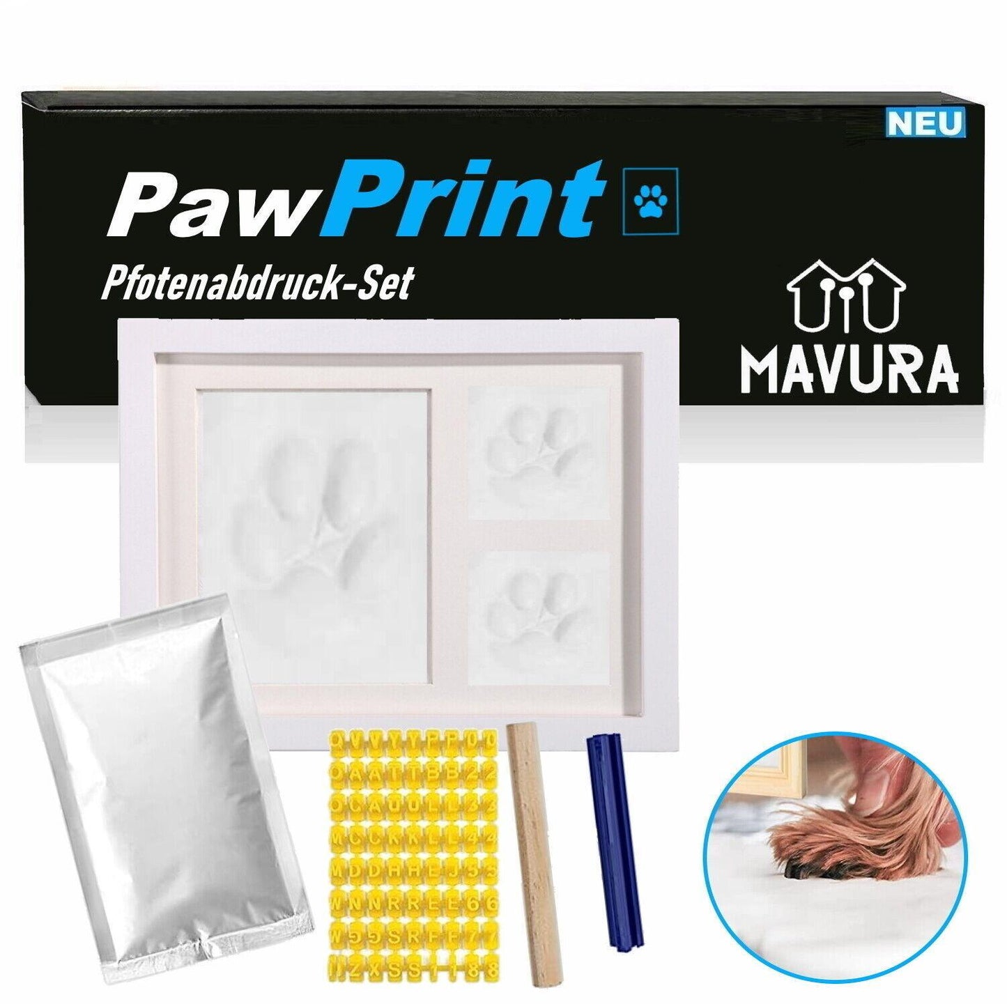 PAWPRINT Pfotenabdruck Set Hand Abdruckset Hunde Katzen Babys mit Bilderrahmen