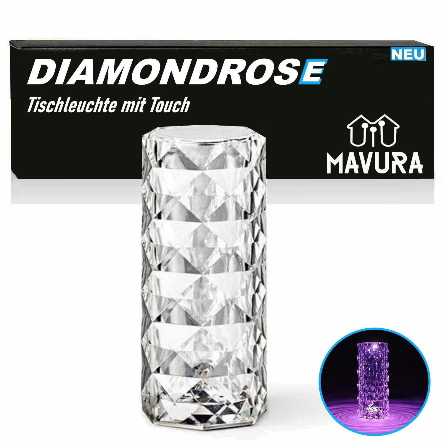 DIAMONDROSE Crystal LED Kristall Tischlampe Leuchte mit Touch 16 Farben USB Akku