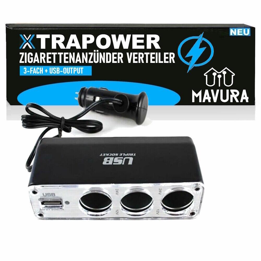 XTRAPOWER Zigarettenanzünder Verteiler Auto KFZ Adapter 3-Fach Splitter mit USB