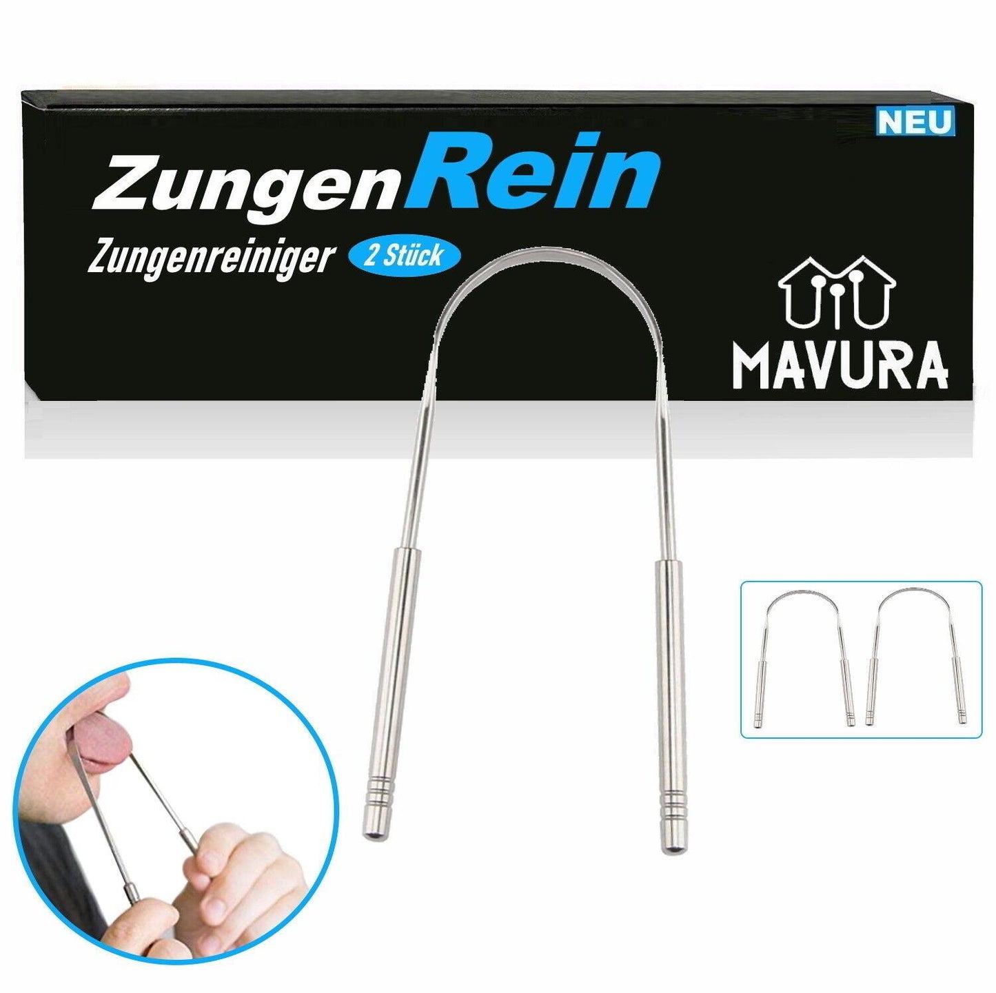 ZungenRein Zungenreiniger Zungenschaber Edelstahl Zungenbürste Ayurveda [2er]