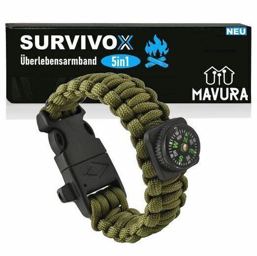 SURVIVOX Survival Armband Kompass Pfeife Feuerstarter Outdoor Paracord 5in1