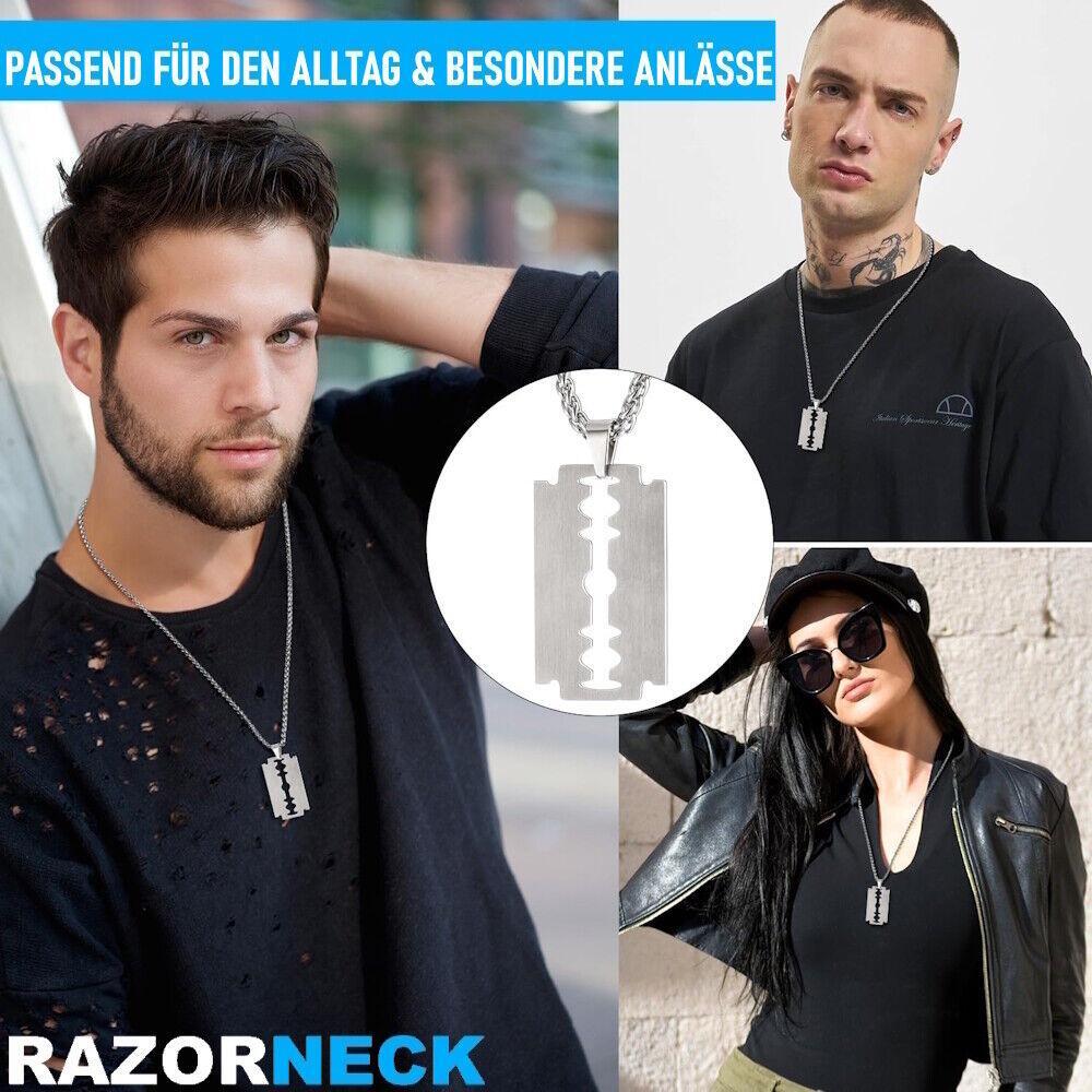 RAZORNECK Herren Rasierklingen Halskette Edelstahl Razor Blade Hip Hop Dog Tag