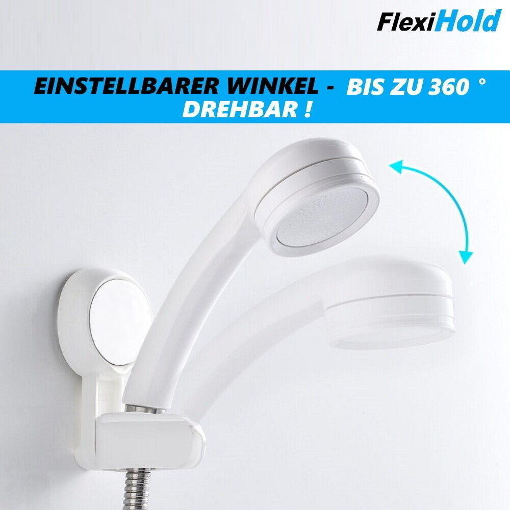 FLEXIHOLD Duschkopfhalter mit Saugnapf 360° drehbar Brause Halterung ohne Bohren
