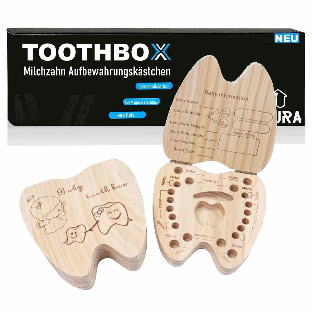 TOOTHBOX Milchzahndose Holz Zahndose Mädchen Jungen Baby Zahnbox Erinnerungsbox