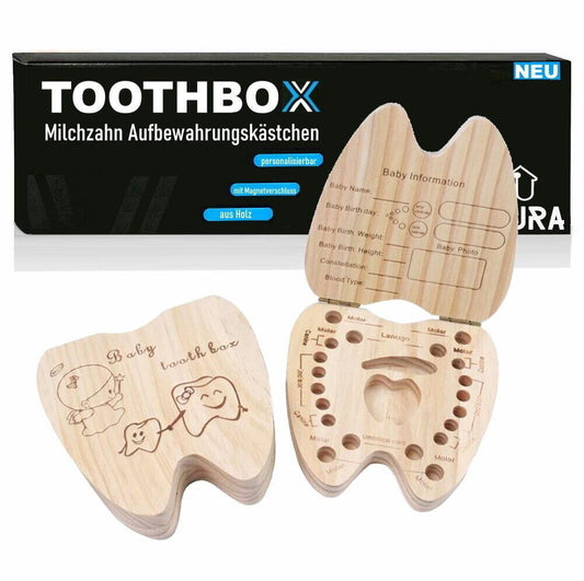 TOOTHBOX Milchzahndose Holz Zahndose Mädchen Jungen Baby Zahnbox Erinnerungsbox