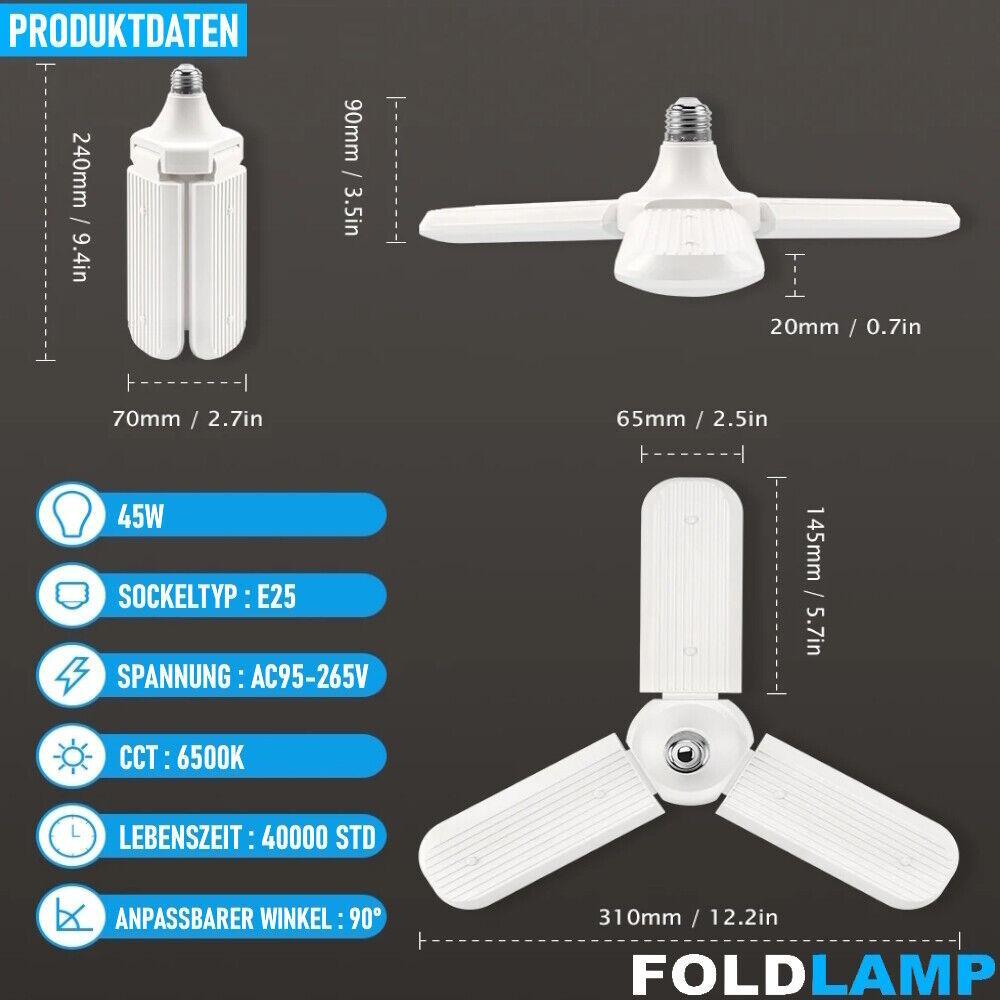 FOLDLAMP Garagenlampe Arbeitslicht faltbare Lampe LED Glühbirne Werkstatt E27