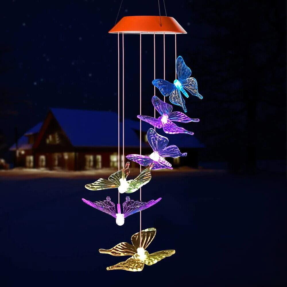 Solar LED Windspiel Solarleuchte Solar Farbwechsel Schmetterlinge Lichtspiel