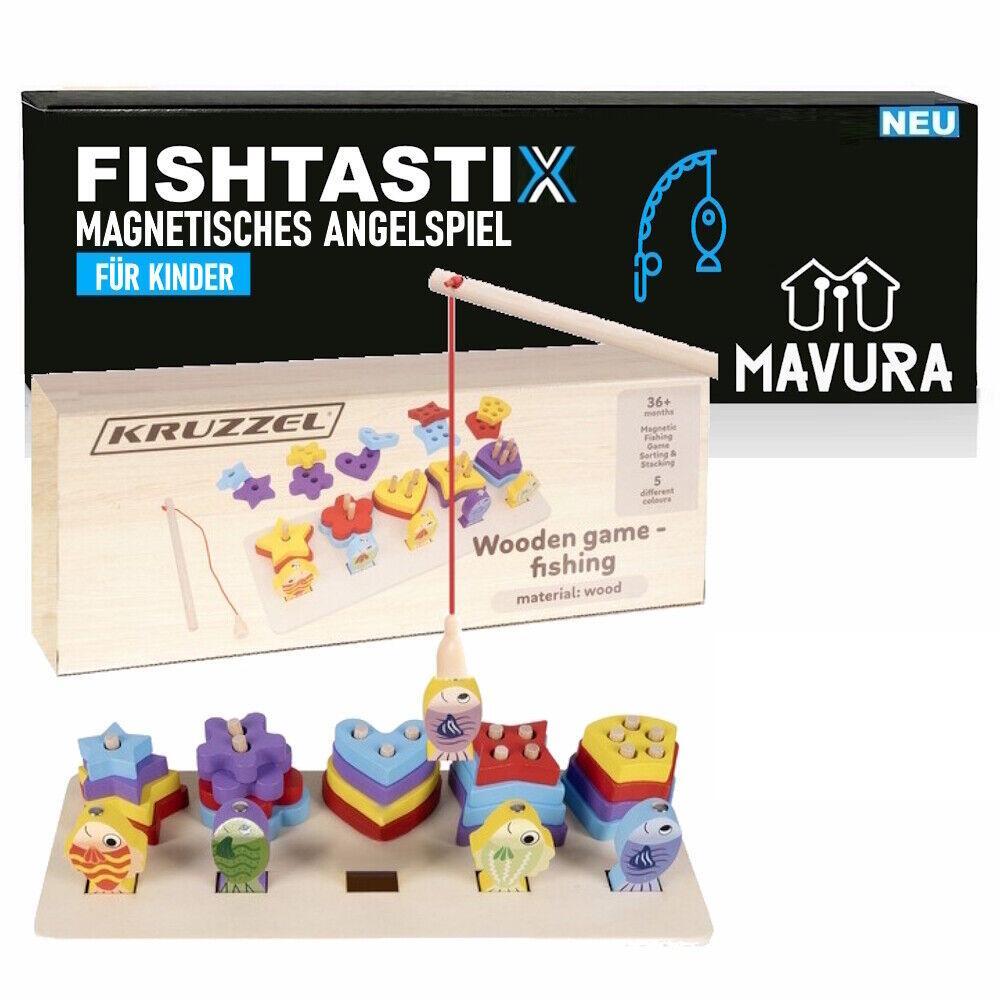 FISHTASTIX Magnetisches Angelspiel Holz Kinder Montessori Angelrute Fische Set