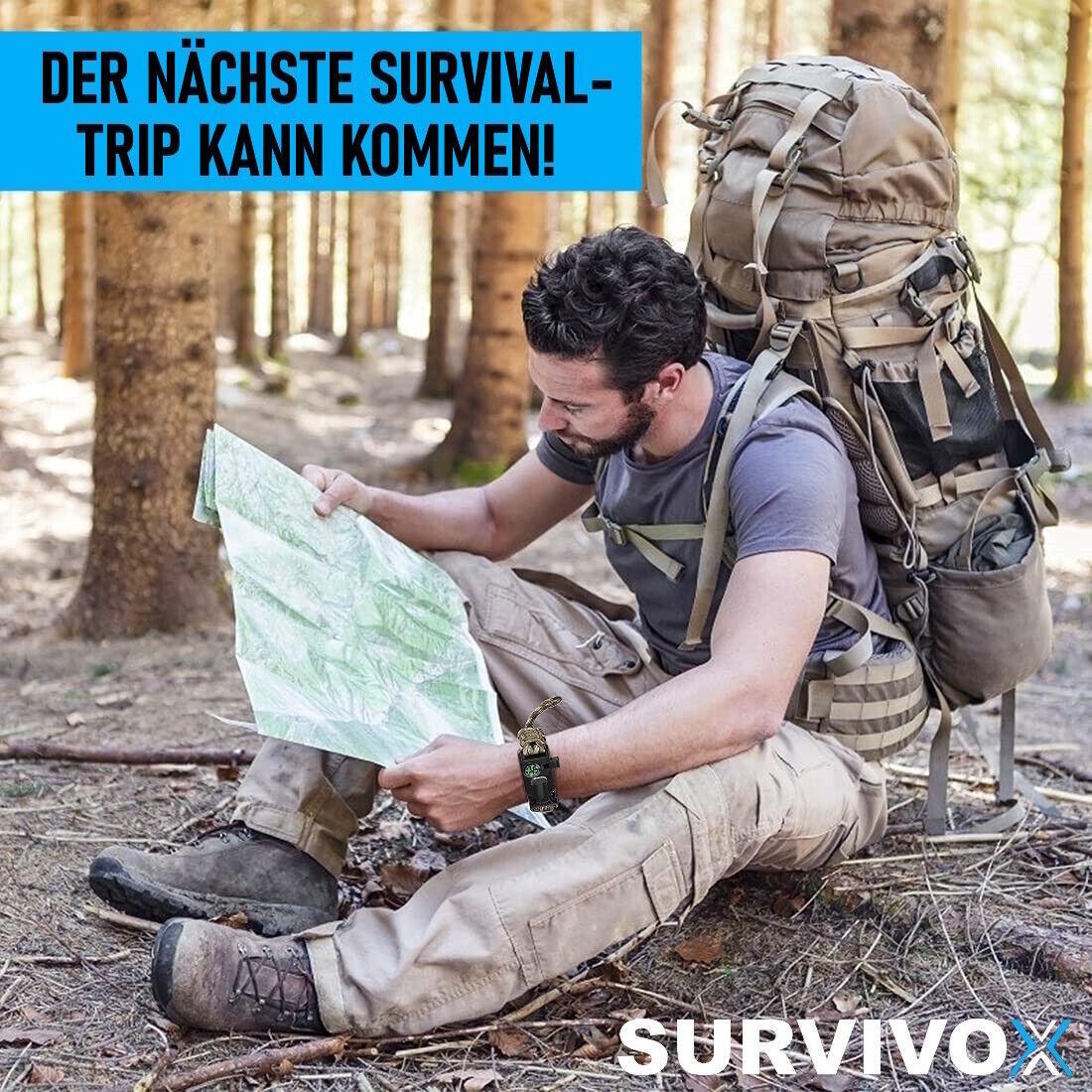 SURVIVOX Survival Armband Kompass Pfeife Feuerstarter Outdoor Paracord 5in1