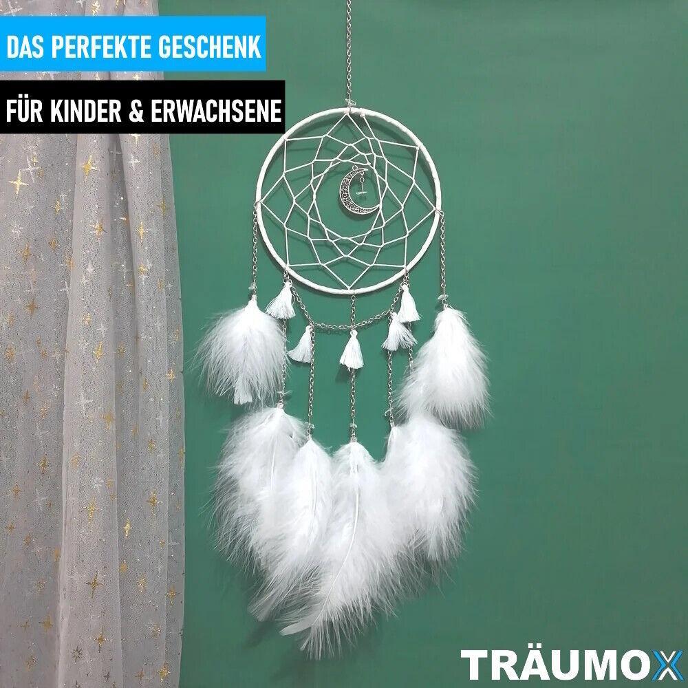 TRÄUMOX Traumfänger LED beleuchtet Perlenfeder Dreamcatcher Dekoration Federn