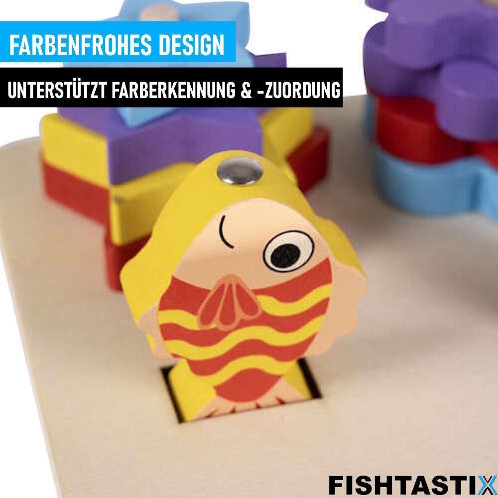 FISHTASTIX Magnetisches Angelspiel Holz Kinder Montessori Angelrute Fische Set