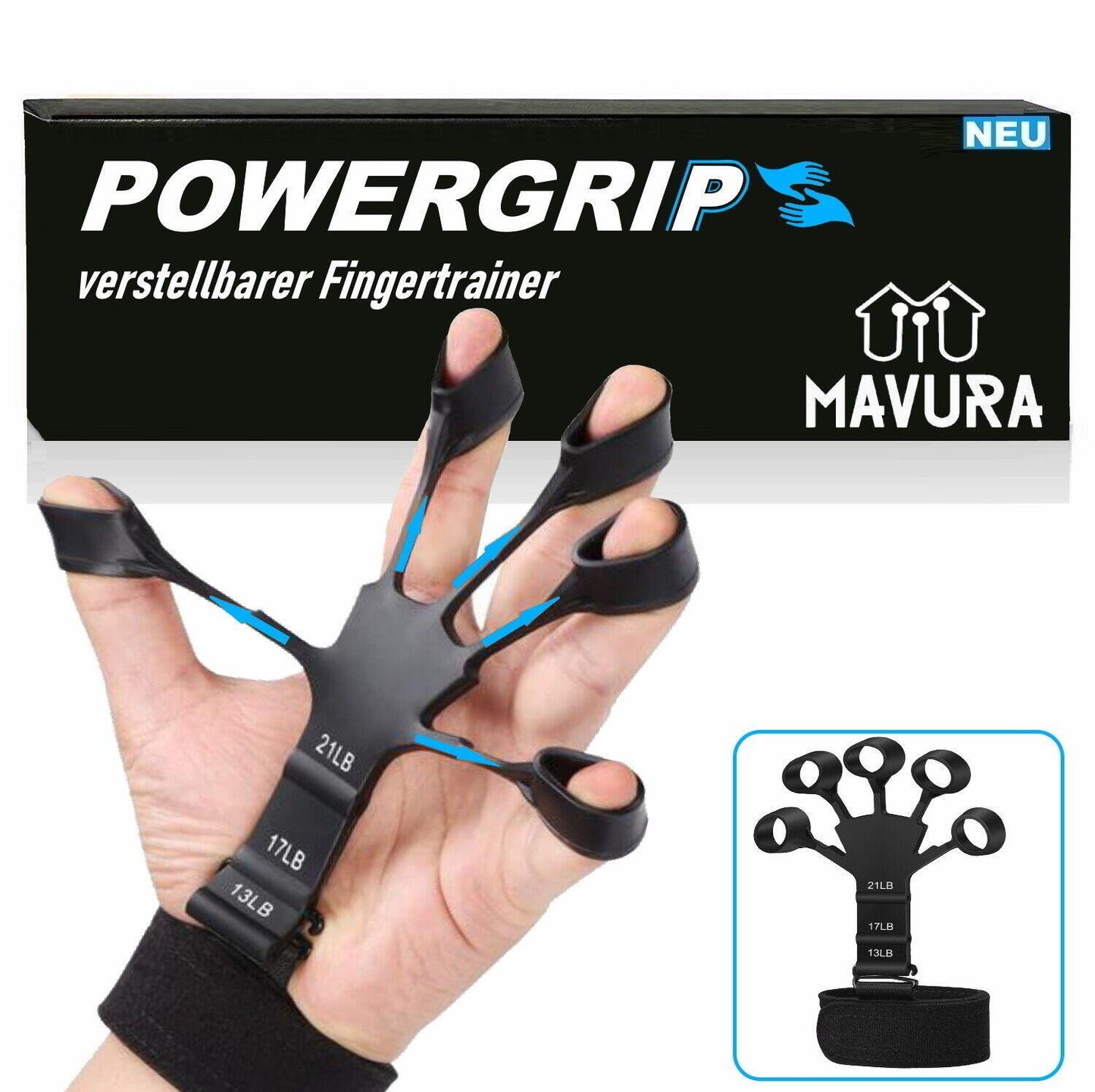 POWERGRIP Handtrainer Kraftgreifer Fingertrainer Unterarmtrainer verstellbar