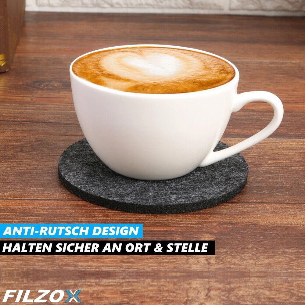 FILZOX Filz Untersetzer Set rund Premium Design Glasuntersetzer Getränke grau
