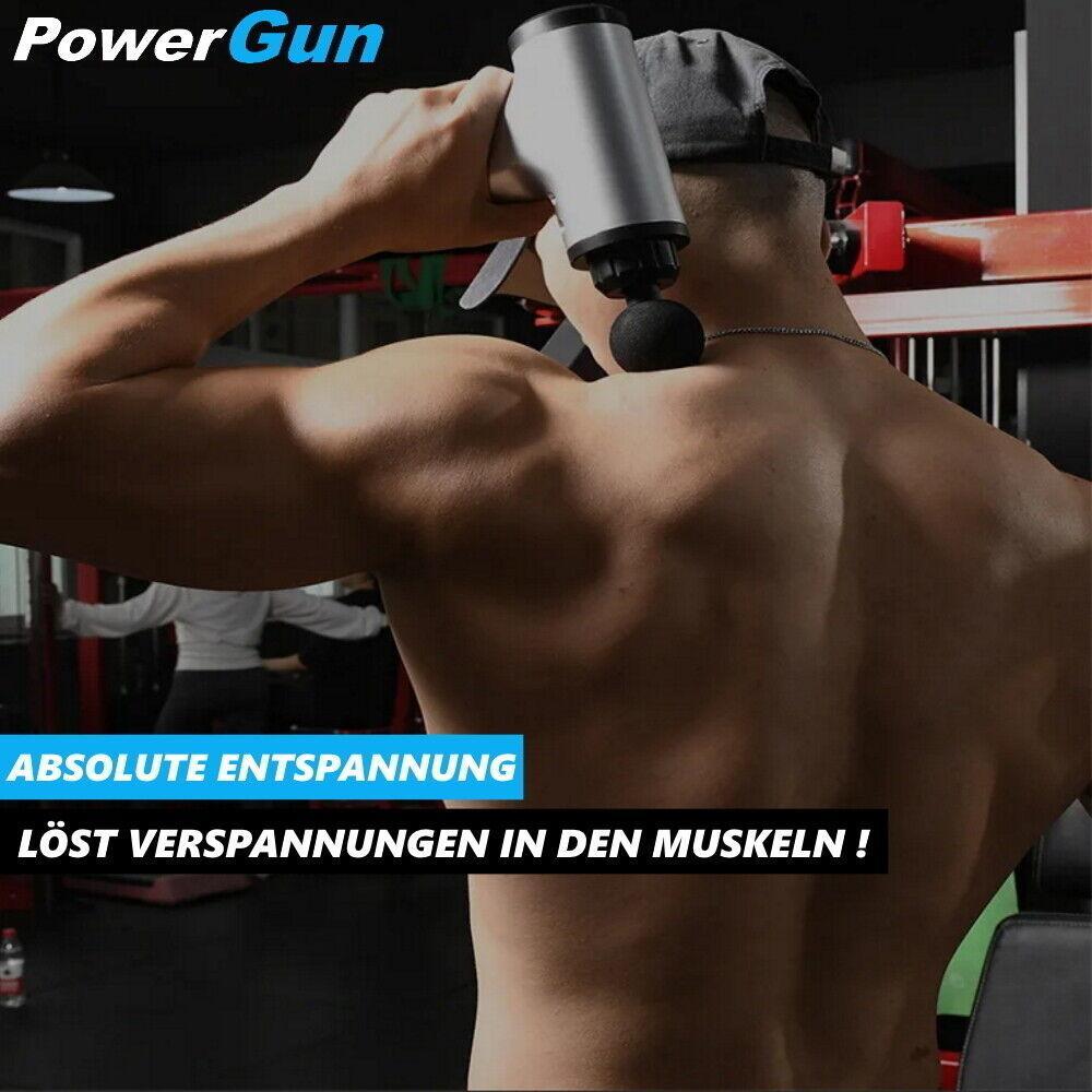 PowerGun Massagegerät Massagepistole Massagegun Set m. 4 Massageköpfe elektrisch