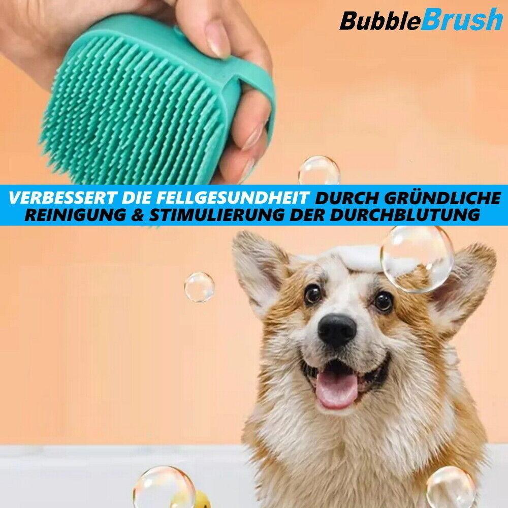 BUBBLEBRUSH Fellpflegebürste Badebürste Hund Katze Waschbürste Shampoo Spender