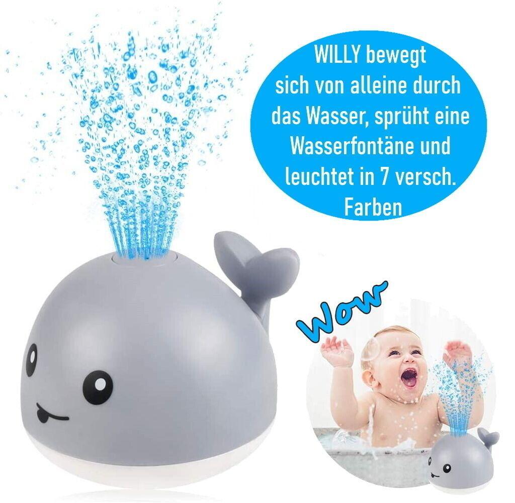 WILLY Wal Badespielzeug Wasserspielzeug Baby Kinder Fontäne & LED Beleuchtung