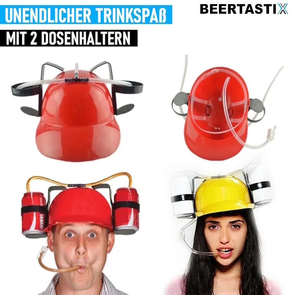BEERTASTIX Trinkhelm Bierhelm Getränkehalter Getränkehelm Saufhelm Party Helm