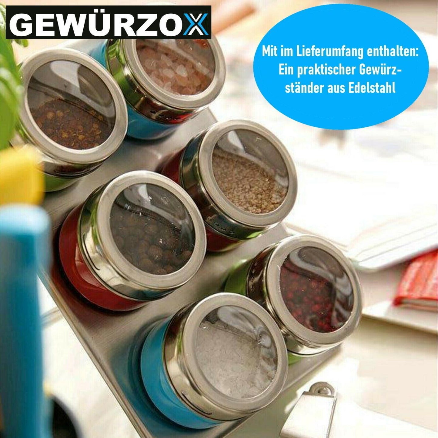 GEWÜRZOX Gewürzdosen Gewürzstreuer Gewürzregal Edelstahl Gewürzgläser magnetisch