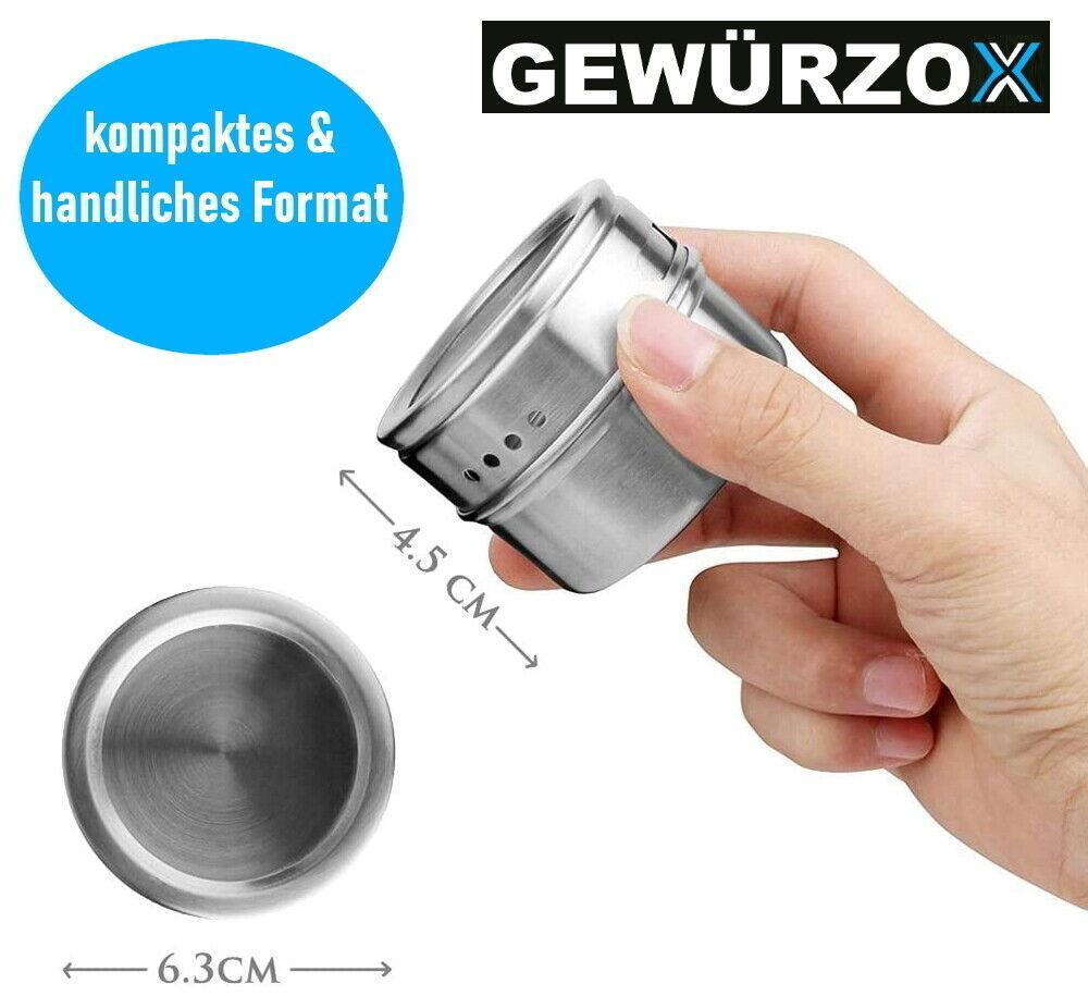 GEWÜRZOX Gewürzdosen Gewürzstreuer Gewürzregal Edelstahl Gewürzgläser magnetisch