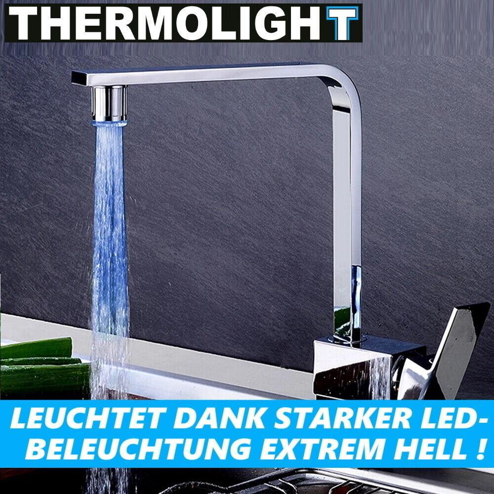 THERMOLIGHT LED Wasserhahn Aufsatz Licht Küche Bad Thermosensor 3 Farben [2er]