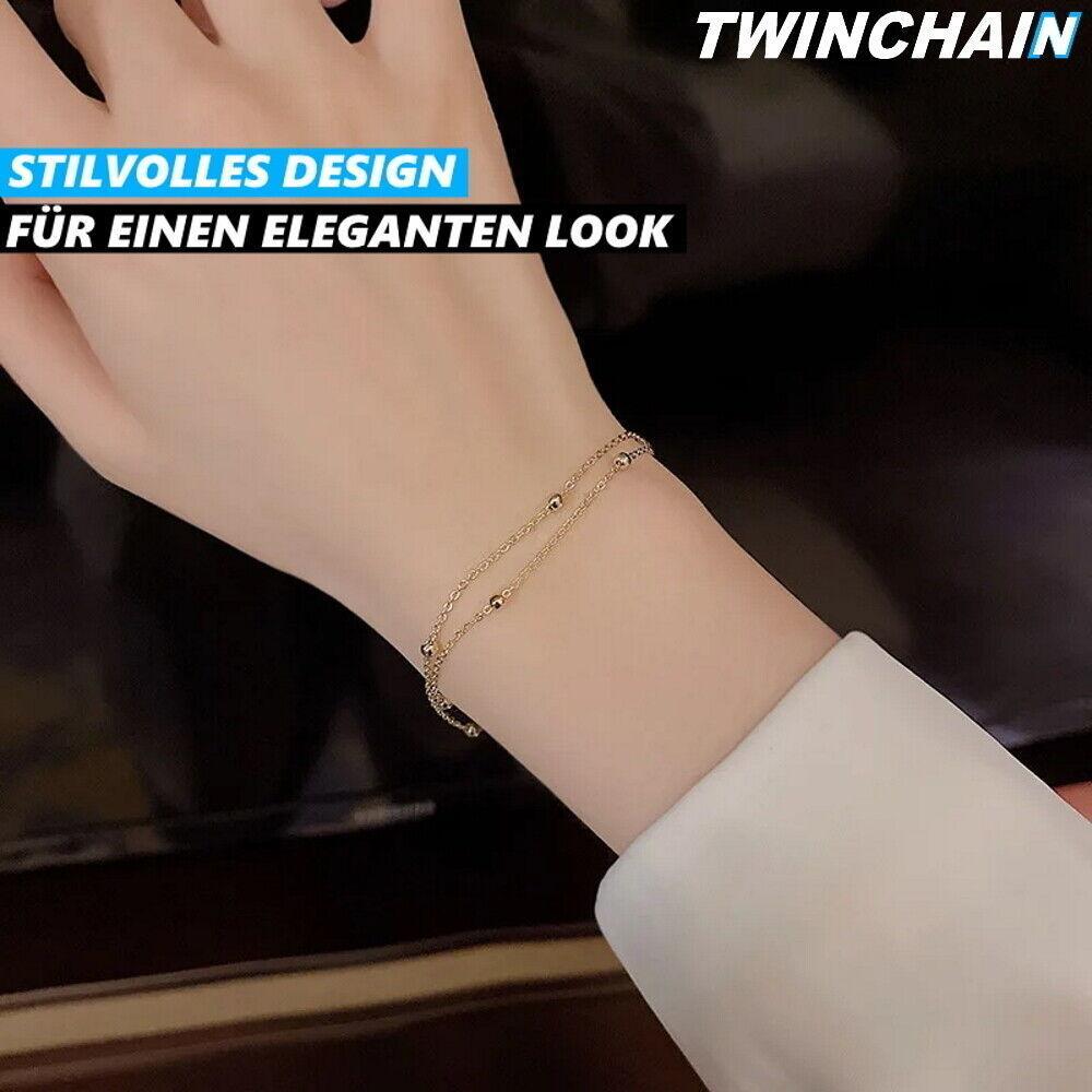 TWINCHAIN Doppel Armband Armschmuck Armkette Doppel Schmuck Kugel Gold
