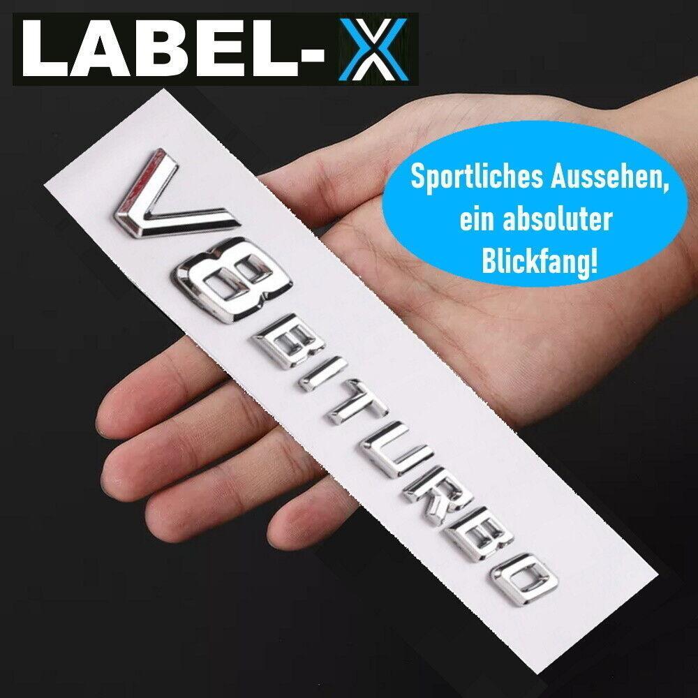 LABEL-X V8 Biturbo Schriftzug 3D Emblem Chrom G63 S63 SL63 CL63 C63 CLS63 AMG