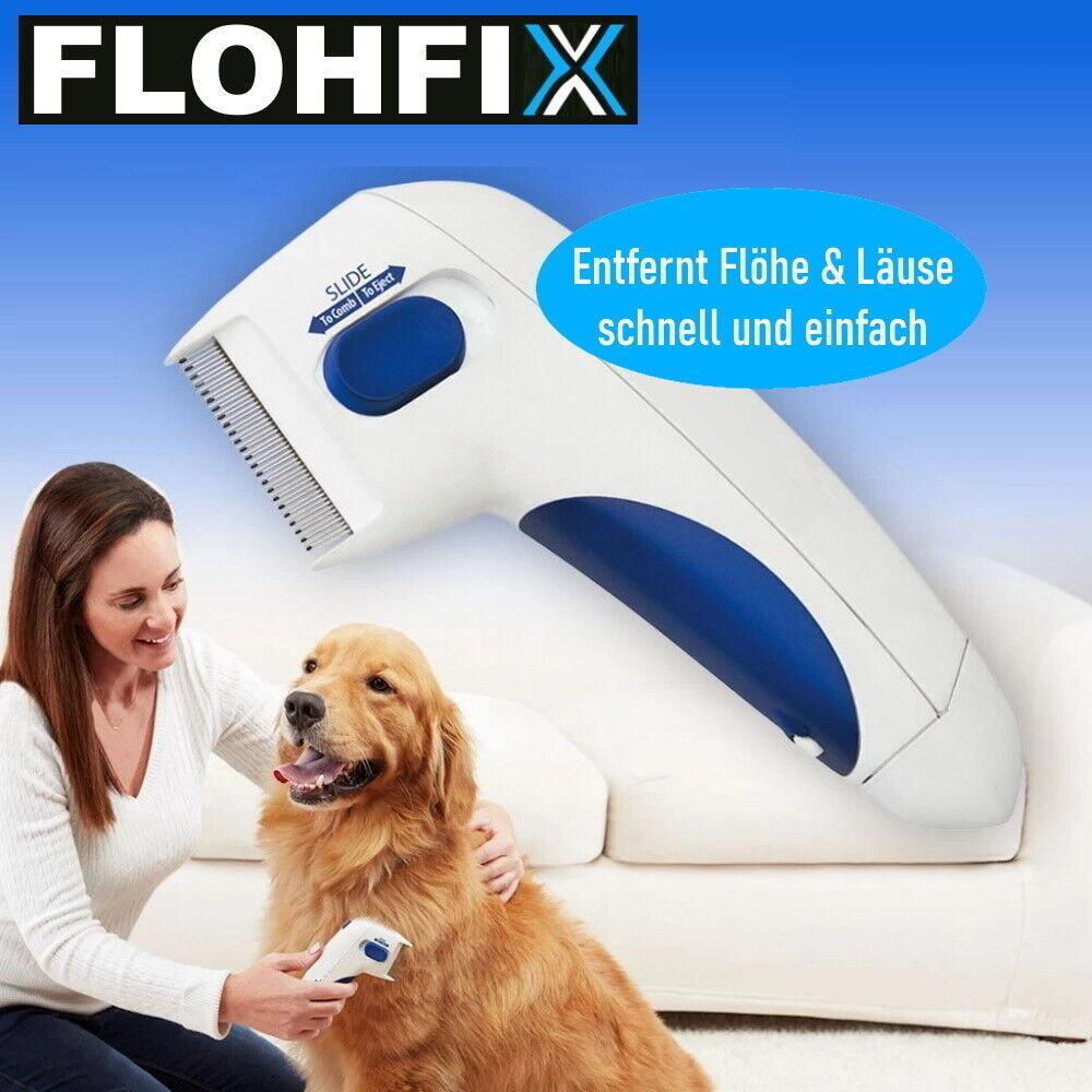 FLOHFIX elektrischer Läusekamm Nissenkamm Flohkamm Hunde Katzen Kinder Läusekamm